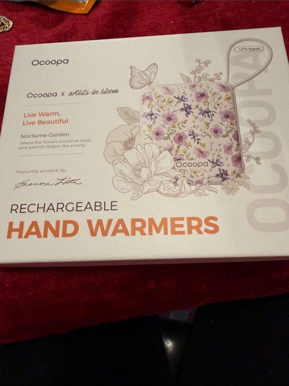 NEW Rechargeable Hand Warmers - Floral Pink/White with charging usb cord